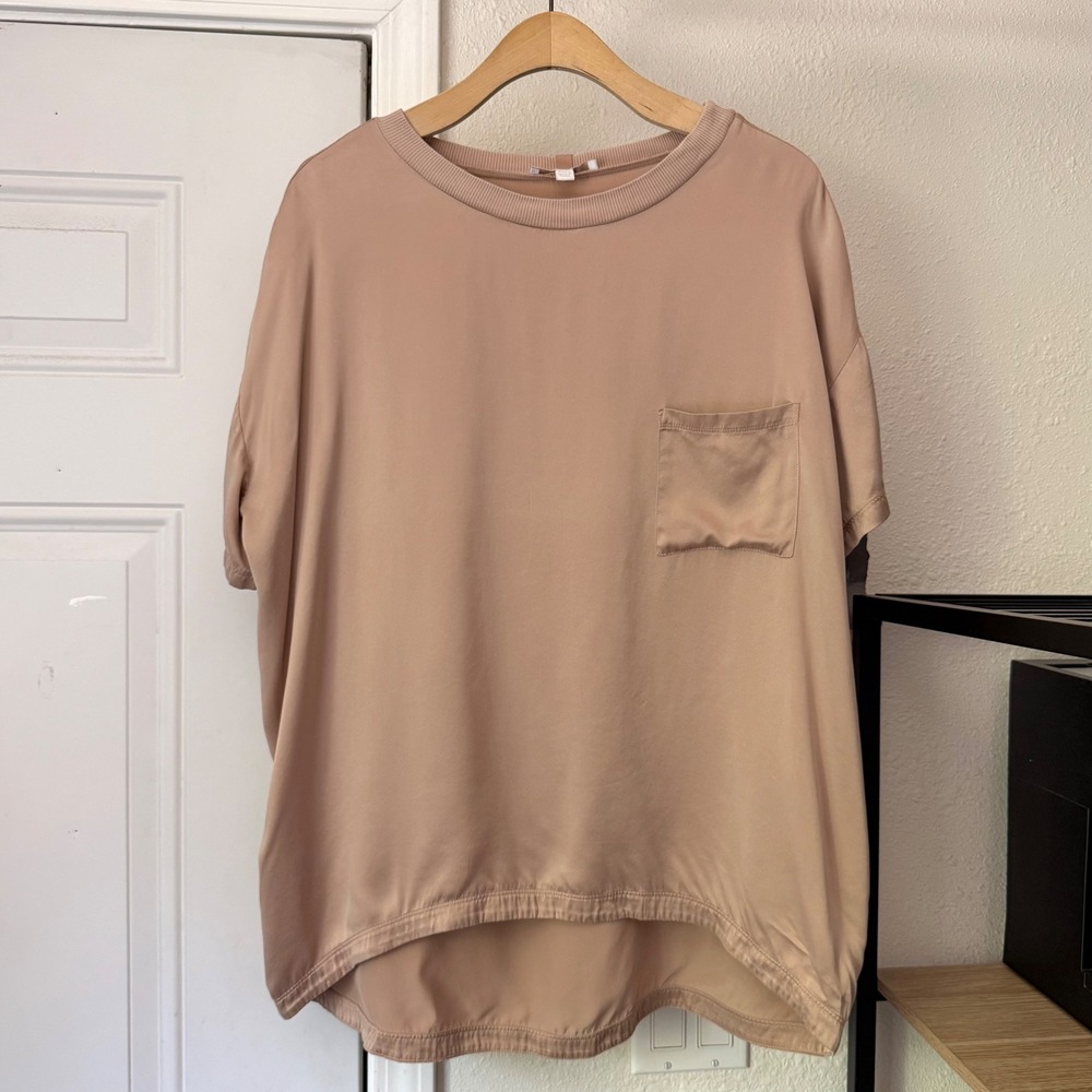 LUNYA dusty rose pink silk crew neck short sleeve pajama shirt tee